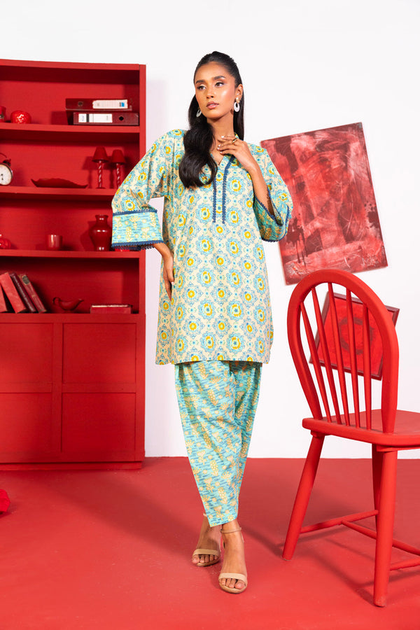 2 Pc Printed Lawn Shirt With Cambric Trouser