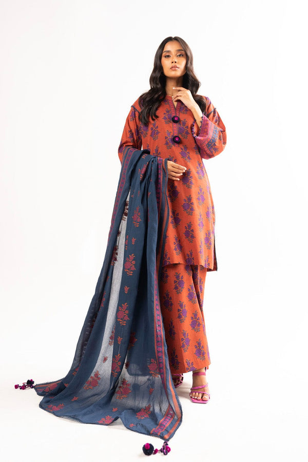3 Pc Embroidered Lawn Suit With Jacquard Dupatta
