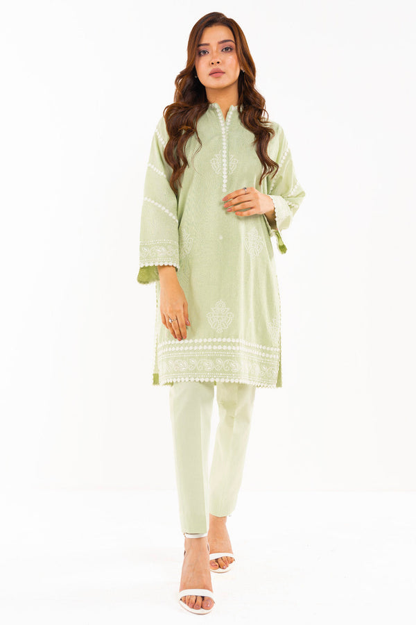 2 Pc Embroidered Dobby Zari Line Suit With Cambric Trouser