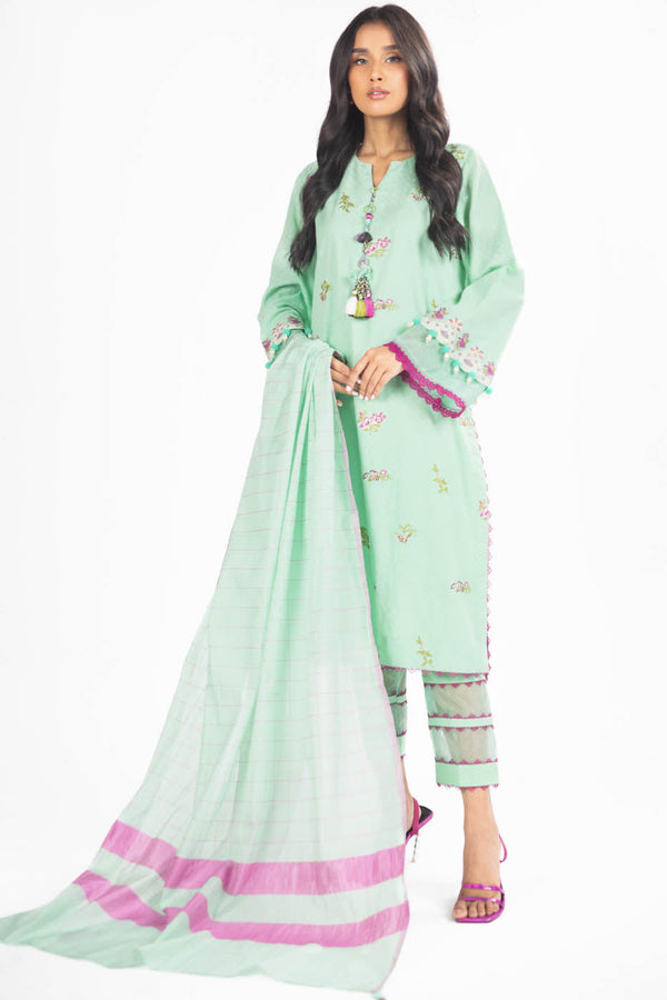 3 Pc Embroidered Doby Dyed Suit With Yarn Dyed Dupatta