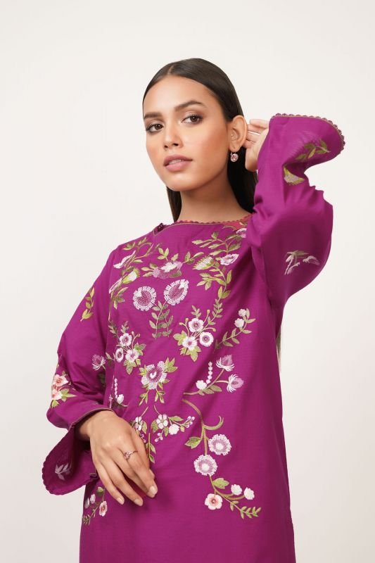 Dyed Embroidered Dobby Kurti