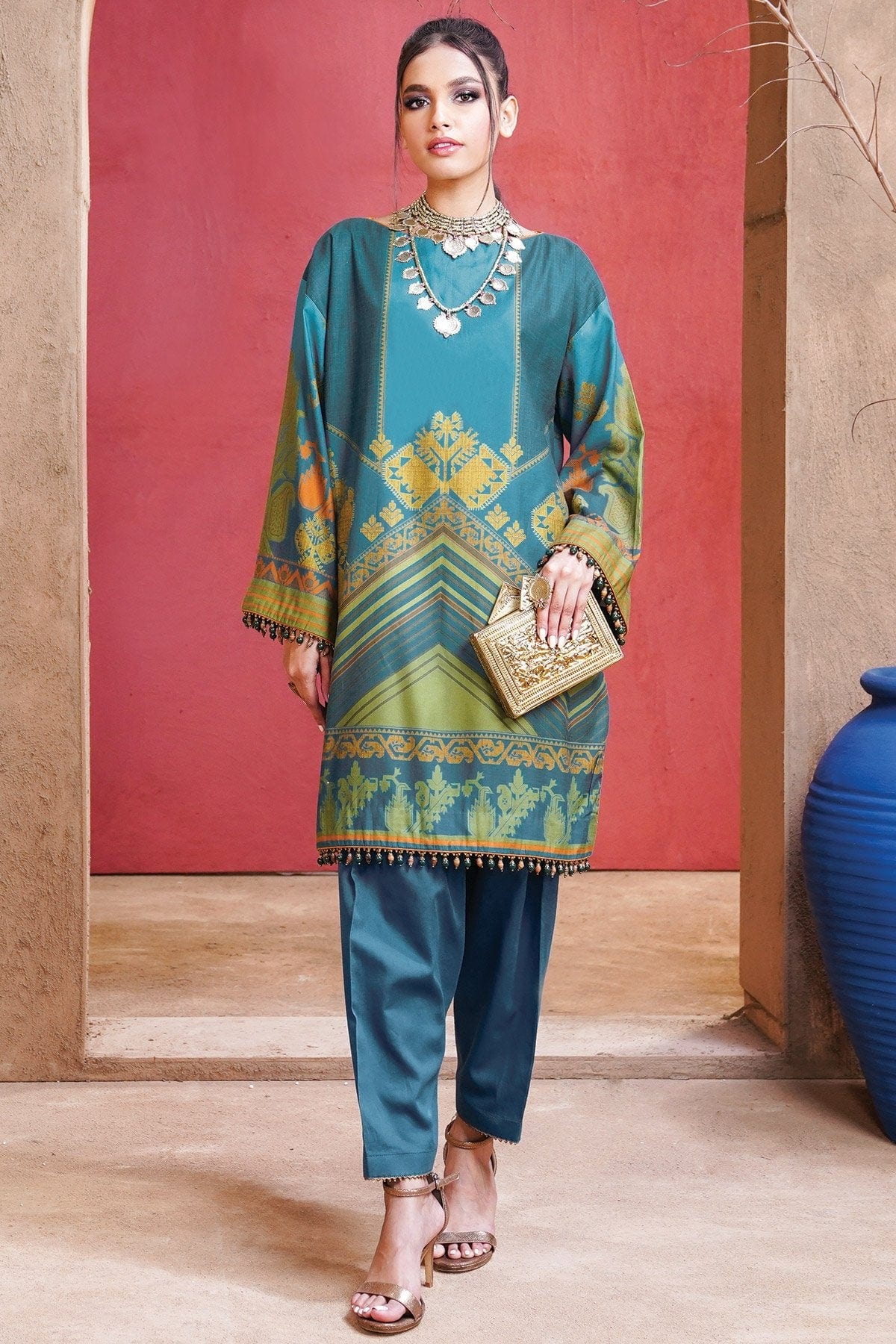2 Pc Printed Cotton Satin Suit With Cotton Satin Trouser