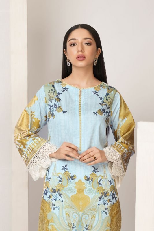 2 Pc Embroidered Cotton Satin Suit