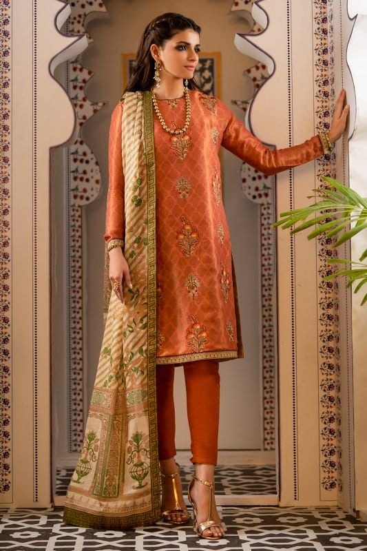 3 Piece Embroidered Khaddi Net Suit