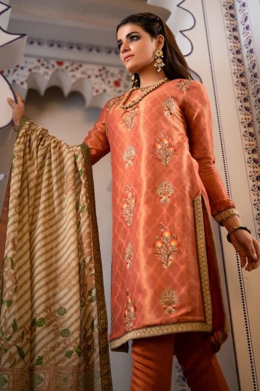 3 Piece Embroidered Khaddi Net Suit