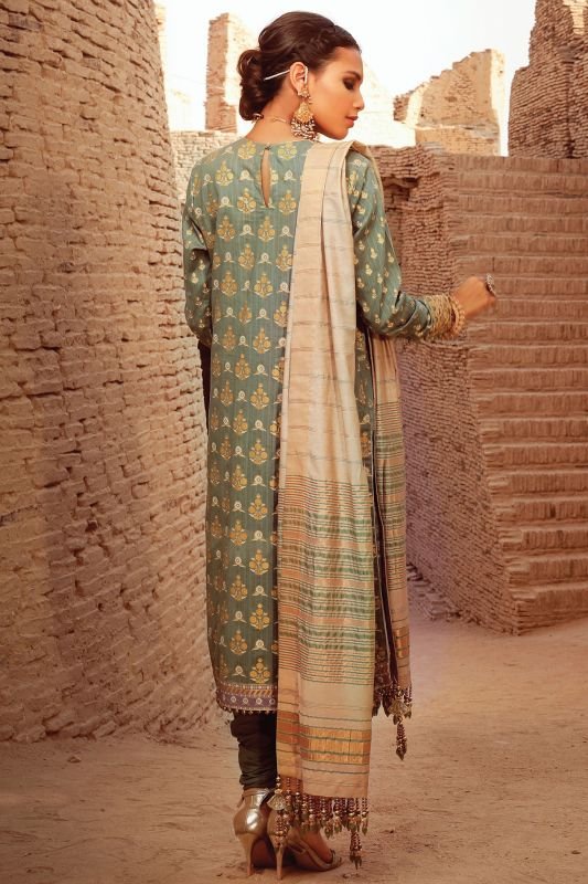 3 Pc Embroidered Suit With Jaqcuard Dupatta