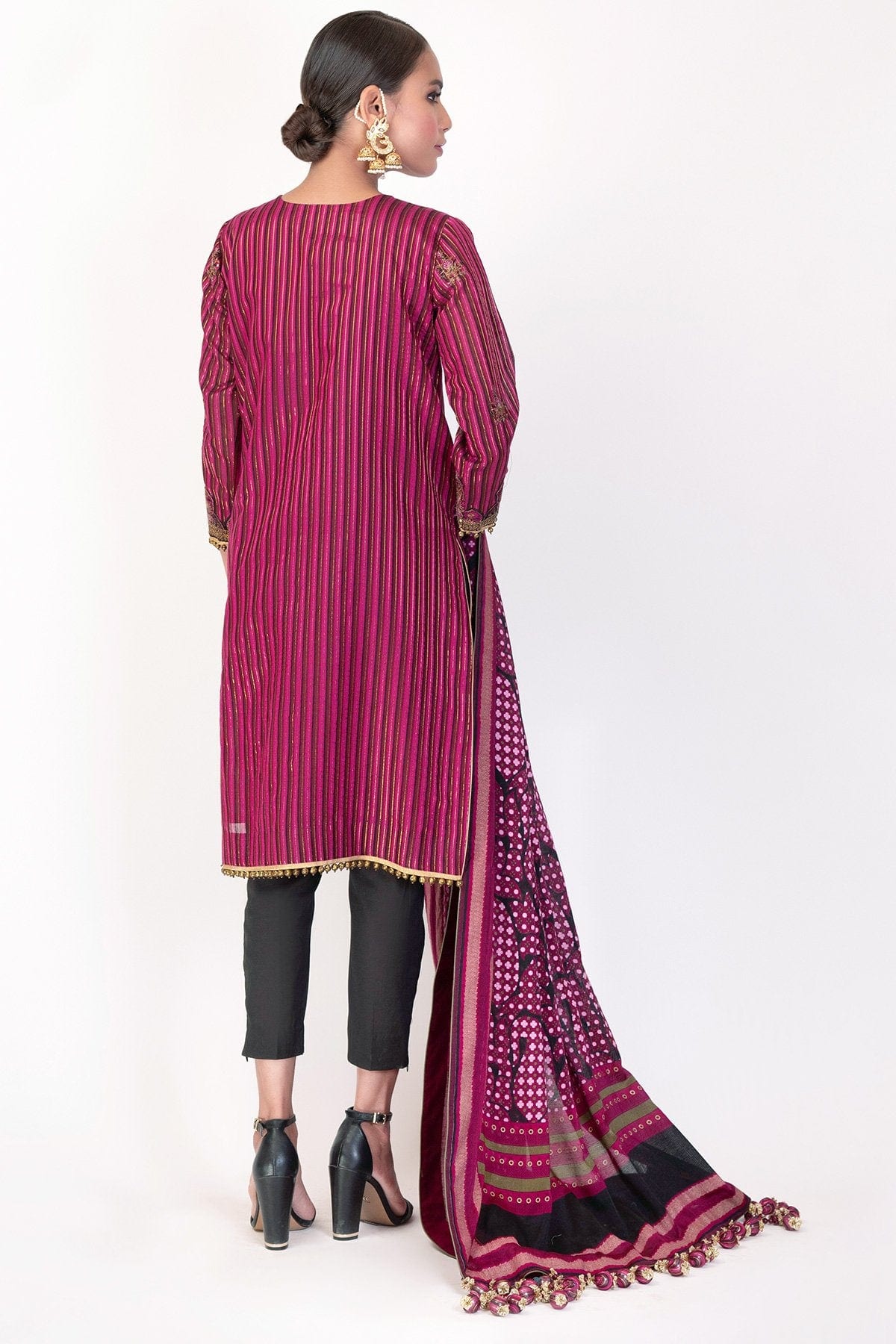 3 Pc Embroidered Suit With Cotton Silk Dupatta