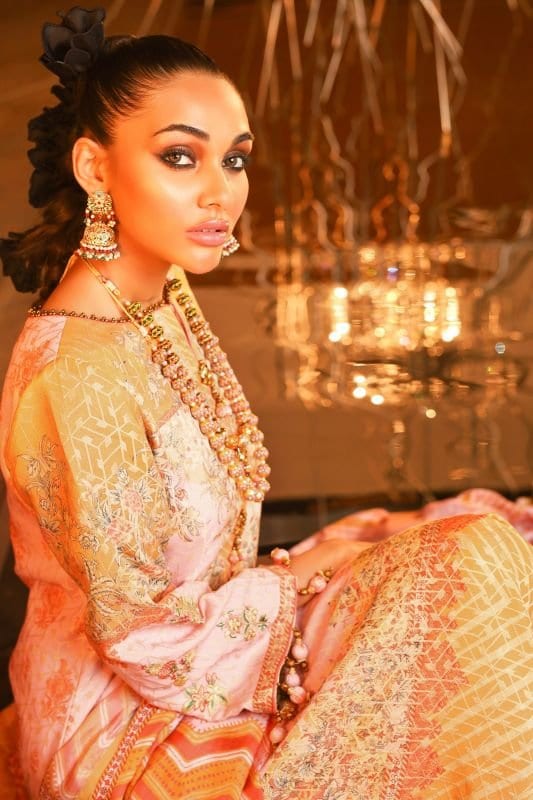 3 Piece Embroidered Suit With Digital Silk Dupatta