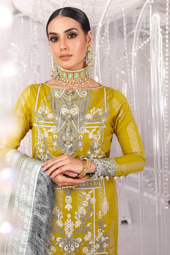 Two Piece Embroidered Foil Cotton Satin Shirt With Foil Chiffon Dupatta