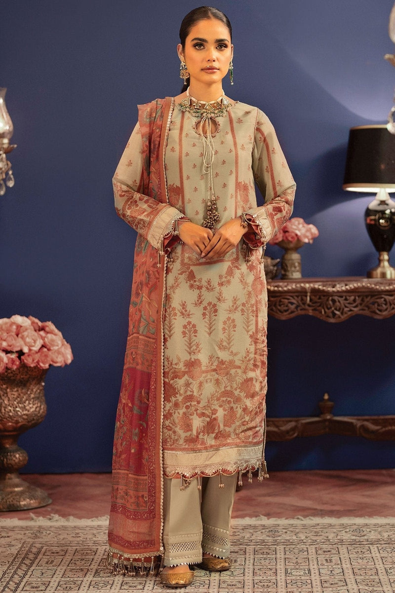 2 Pc Embroidered Cotton Net Suit With Tissue Silk Dupatta