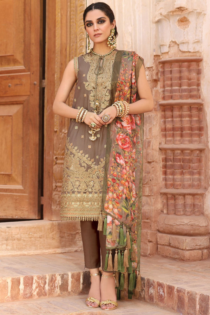 2 Pc Embroidered Suit With Silk Dupatta