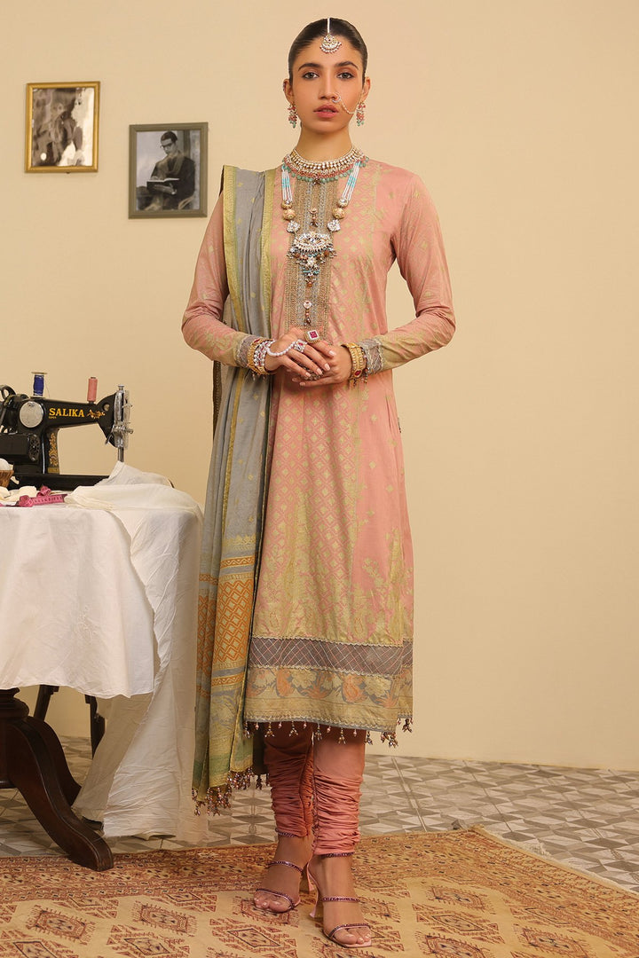 3 Pc Embroidered Lawn Suit With Cotton Silk Dupatta