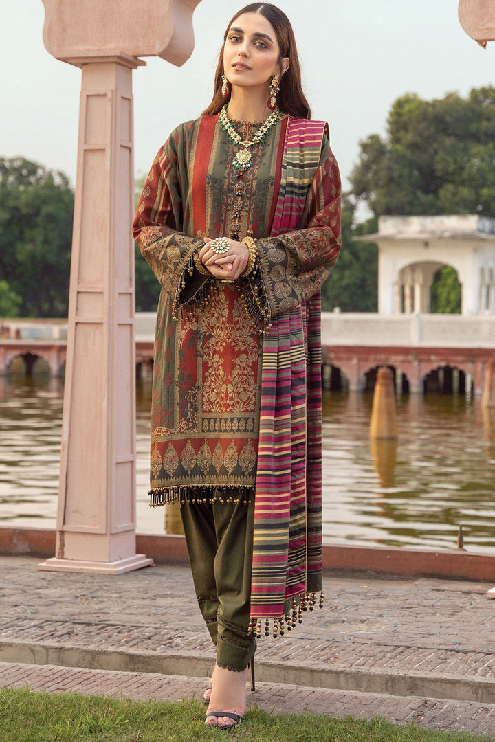 3 Pc Printed Jacquard Suit With Cotton Silk Dupatta