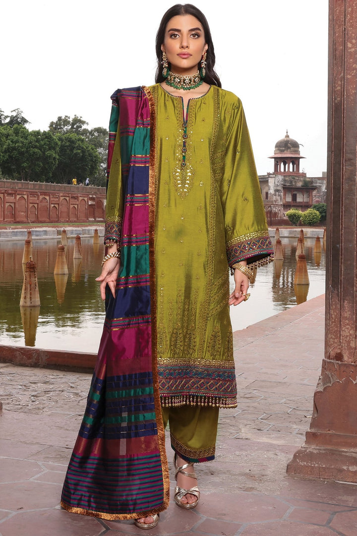 2 Pc Embroidered Silk Suit With Yarn Dyed Dupatta