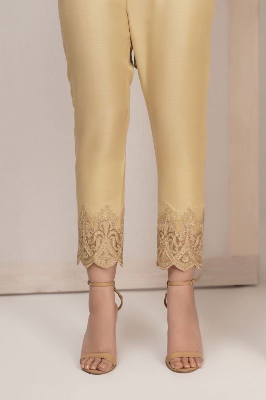 Embroidered Raw Silk Trouser