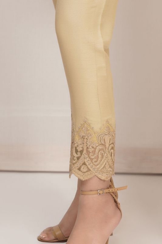 Embroidered Raw Silk Trouser