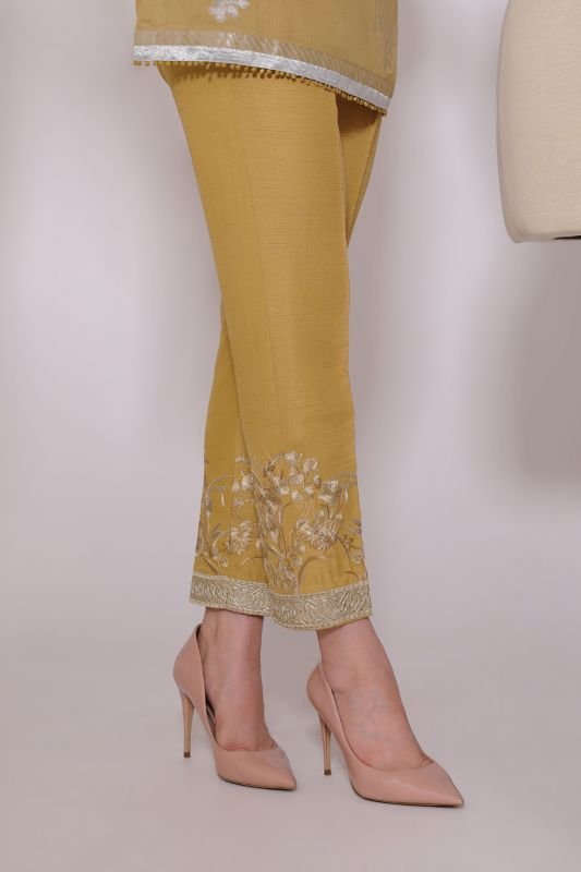 Embroidered Raw SIlk Trouser