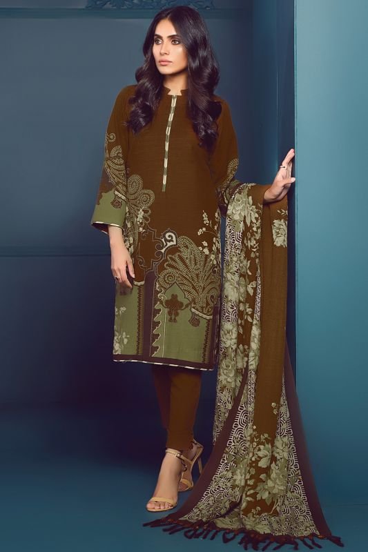Three Piece Printed Khaddar Suit With Printed Shawl