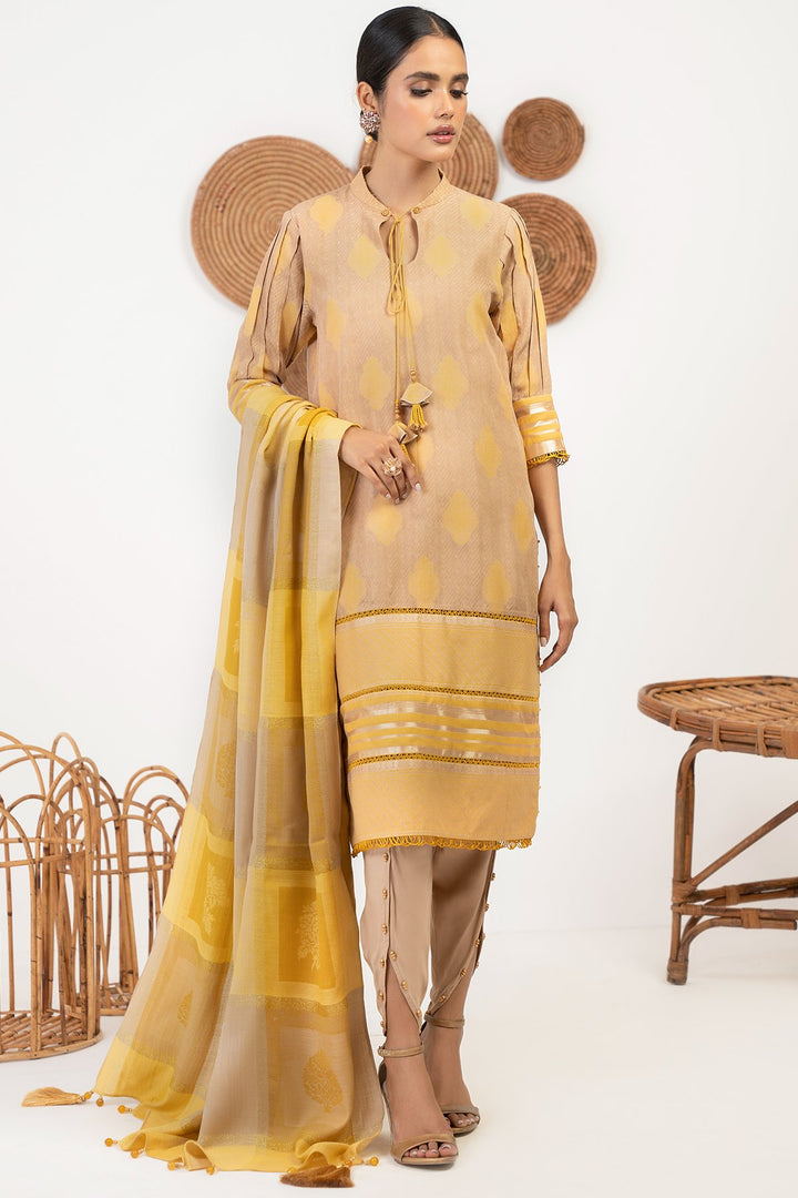3 Pc Embroidered Viscose Jacquard Suit With Shawl