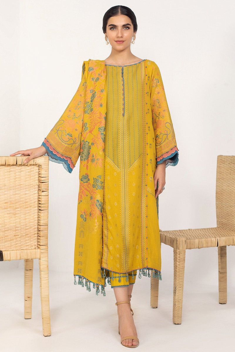 3 Pc Embroidered Jacquard Suit With Jacquard Dupatta