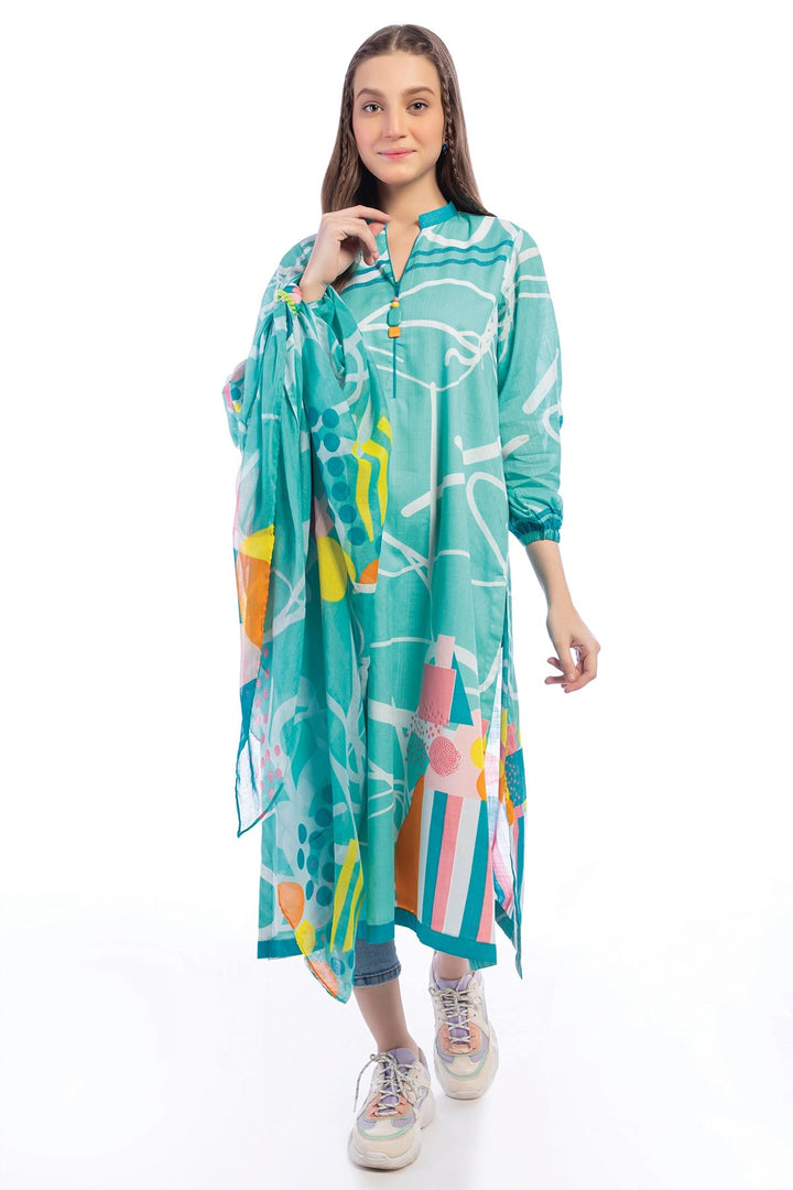 2 Pc Printed Dobby Suit With Viscose Stole