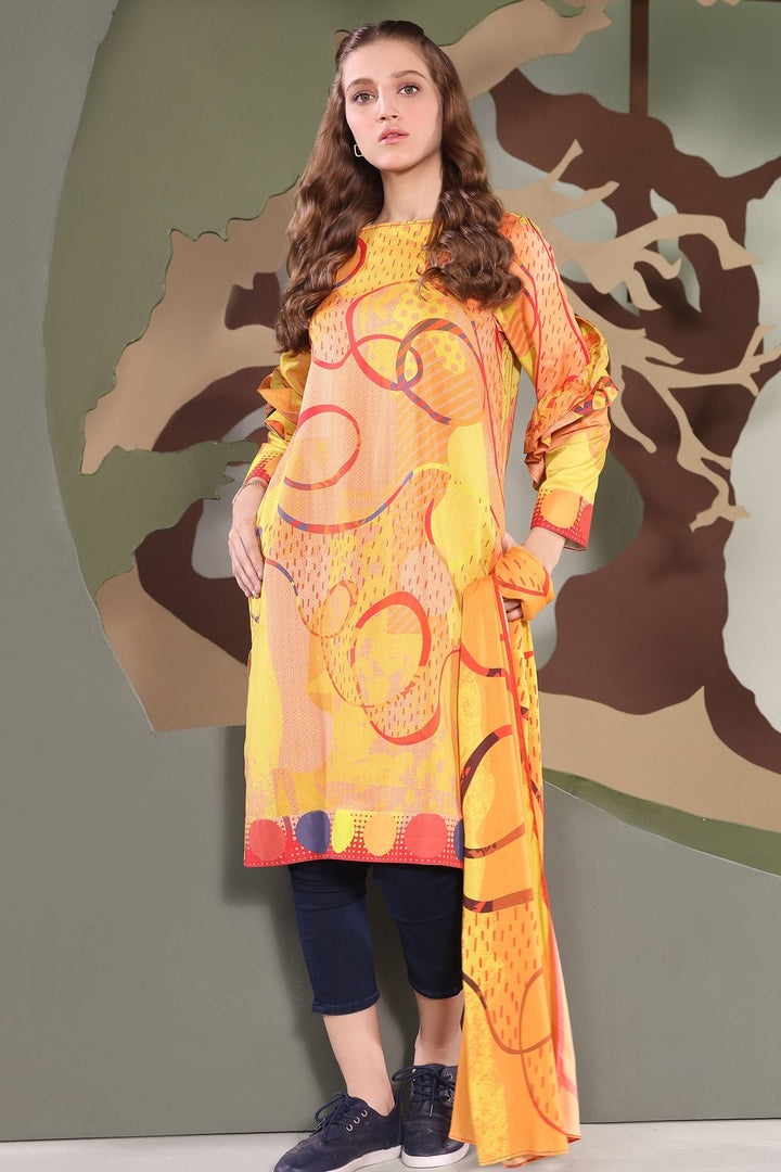 2 Pc Printed Viscose Suit With Printed Viscose Stole