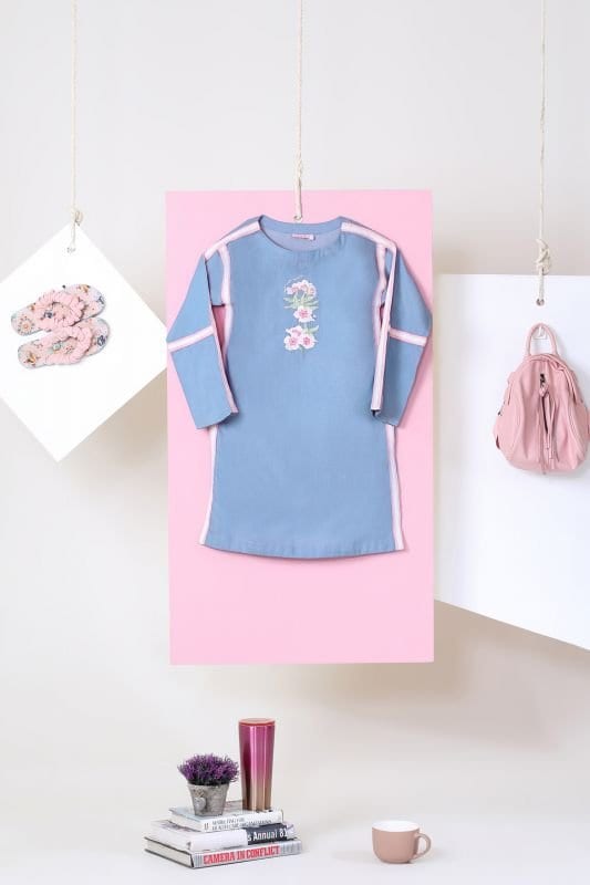 Dyed Embroidered Denim MAK Kurti