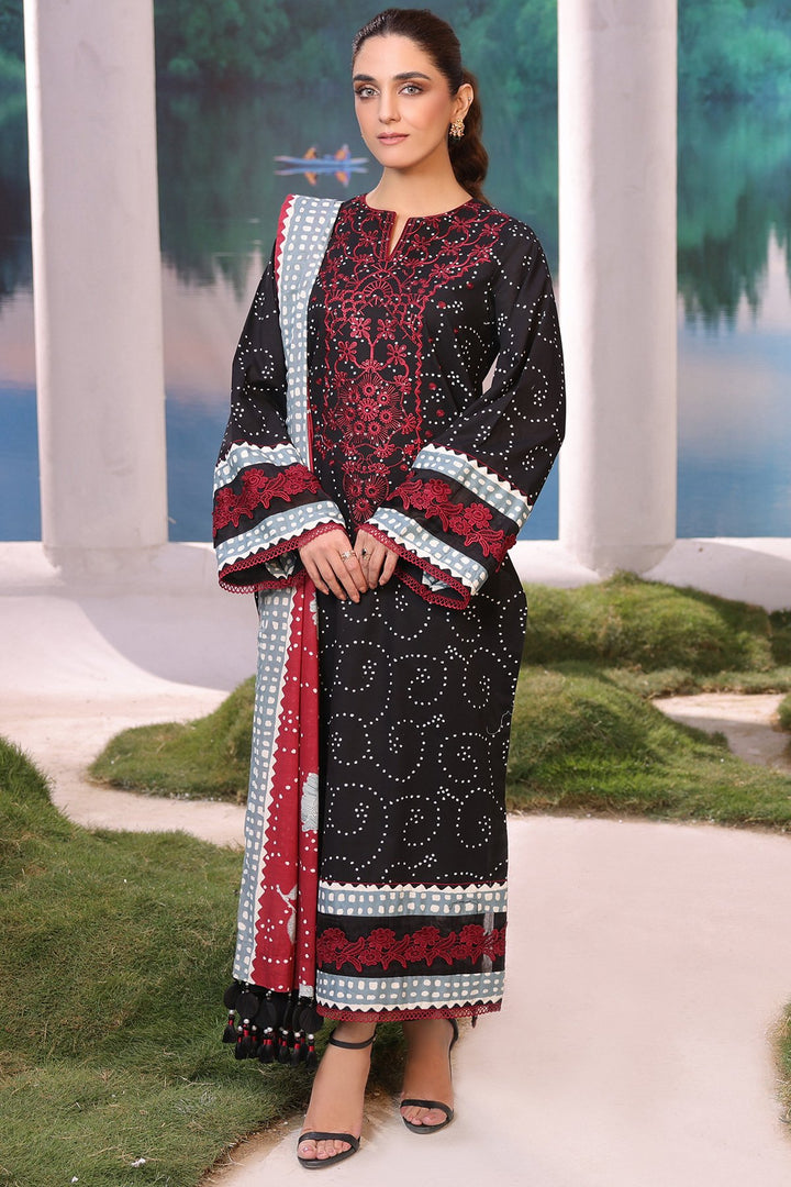3 Pc Embroidered Cambric Suit With Lawn Dupatta