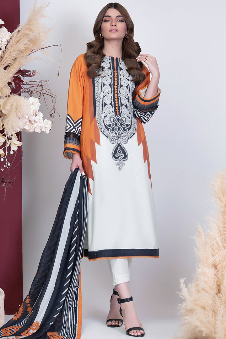 3 Pc Printed Cambric Suit With Cotton Net Dupatta