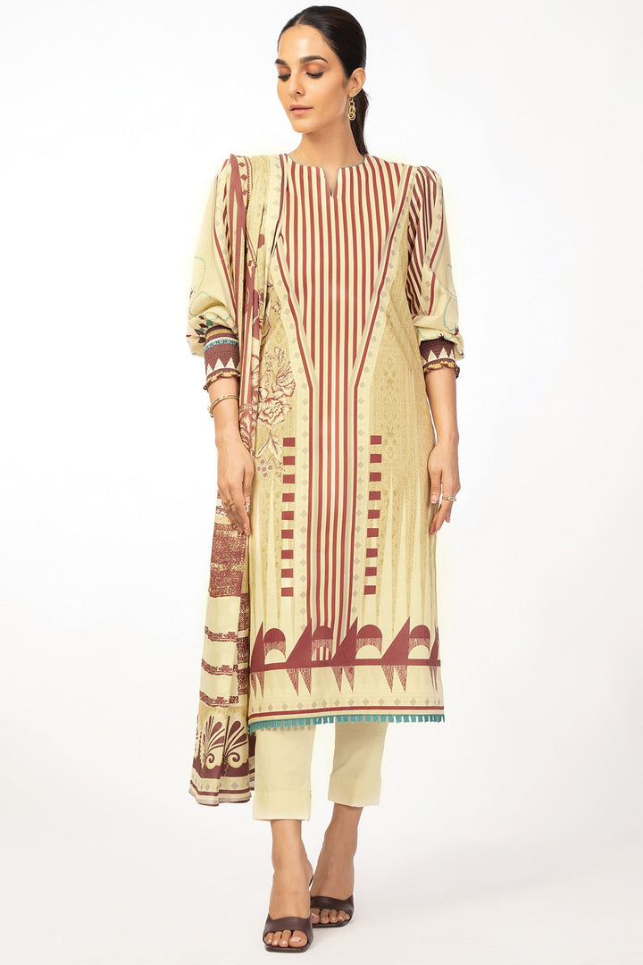 3 Pc Printed Cambric Suit With Self Jacquard Dupatta