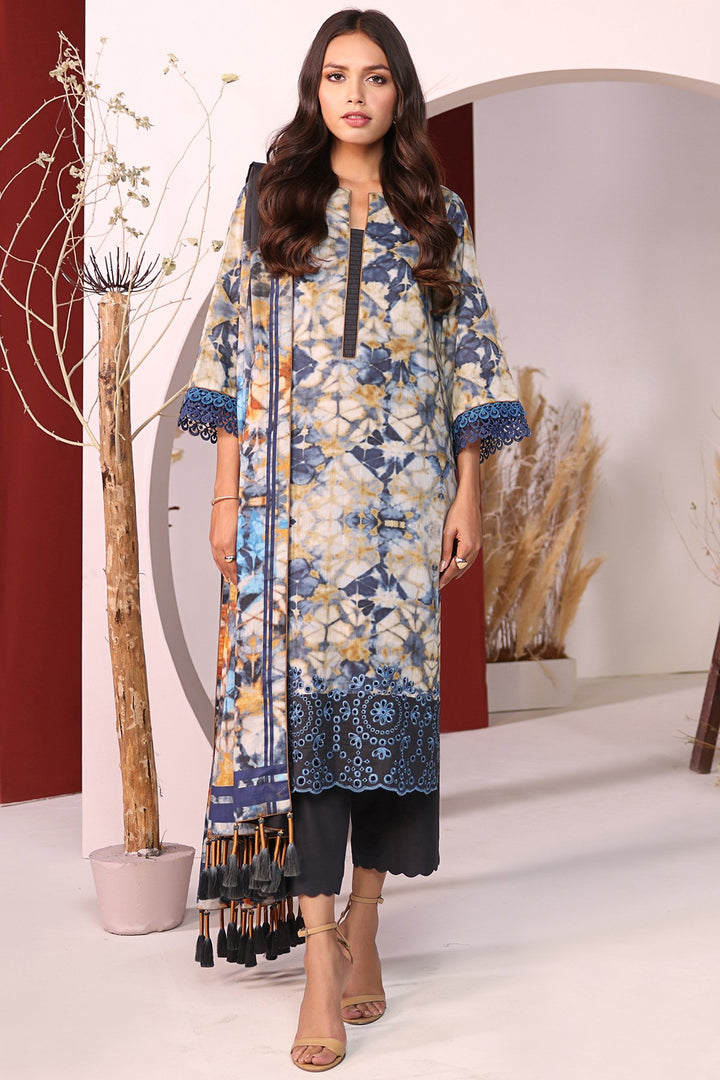 3 Pc Embroidered Cambric Suit With Digital Lawn Dupatta