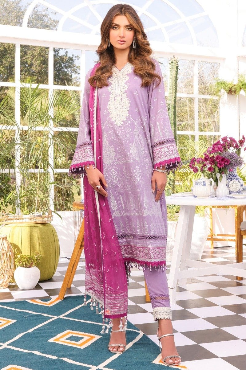 3 Pc Embroidered Lawn Suit with Chiffon Dupatta