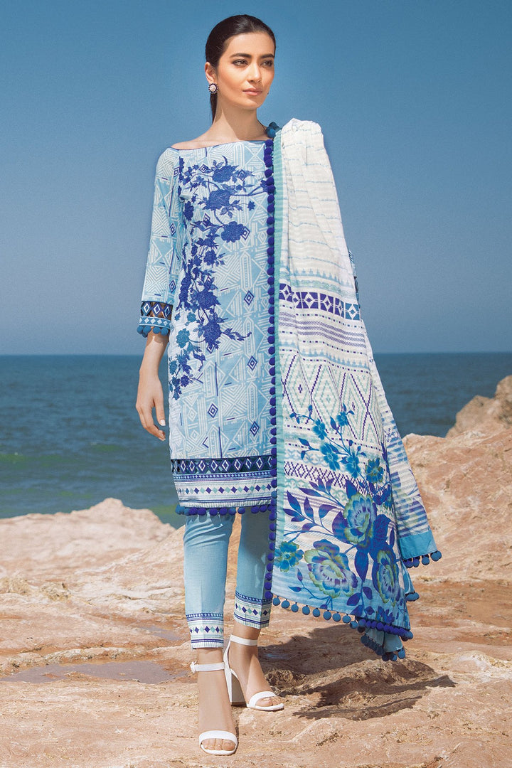 3 Pc Embroidered Lawn Suit With Doria Dupatta