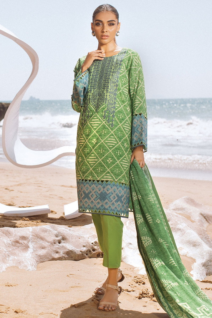 3 Pc Embroidered Lawn Suit With Cotton Net Dupatta