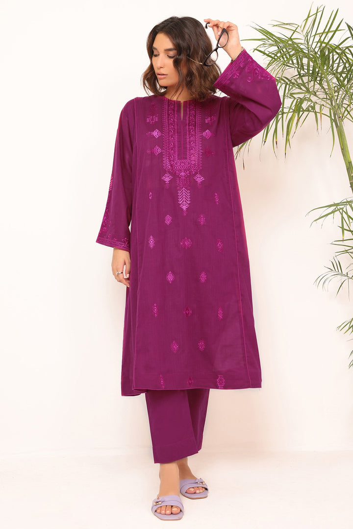 2 Pc Embroidered Slub Lawn Outfit